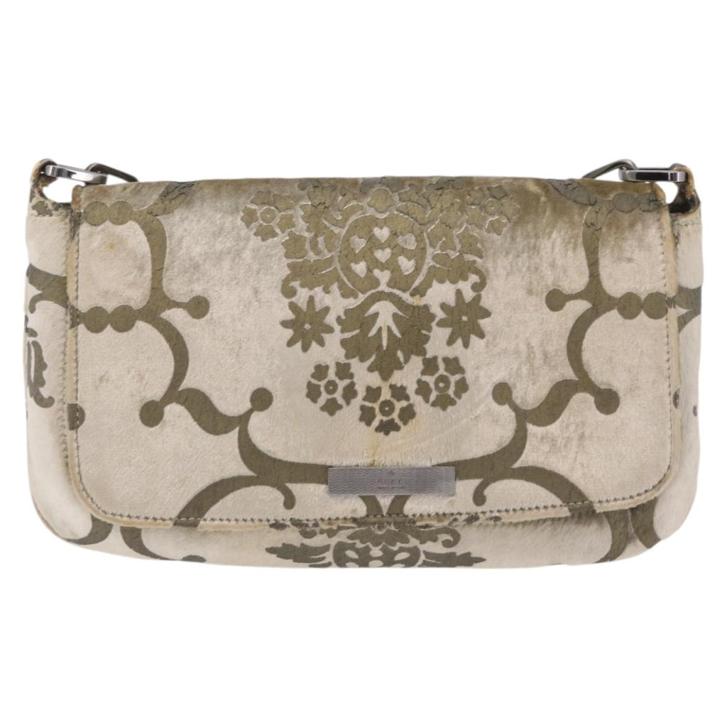 GUCCI Shoulder Bag Velor Beige Silver 001 3829 Auth 206290A