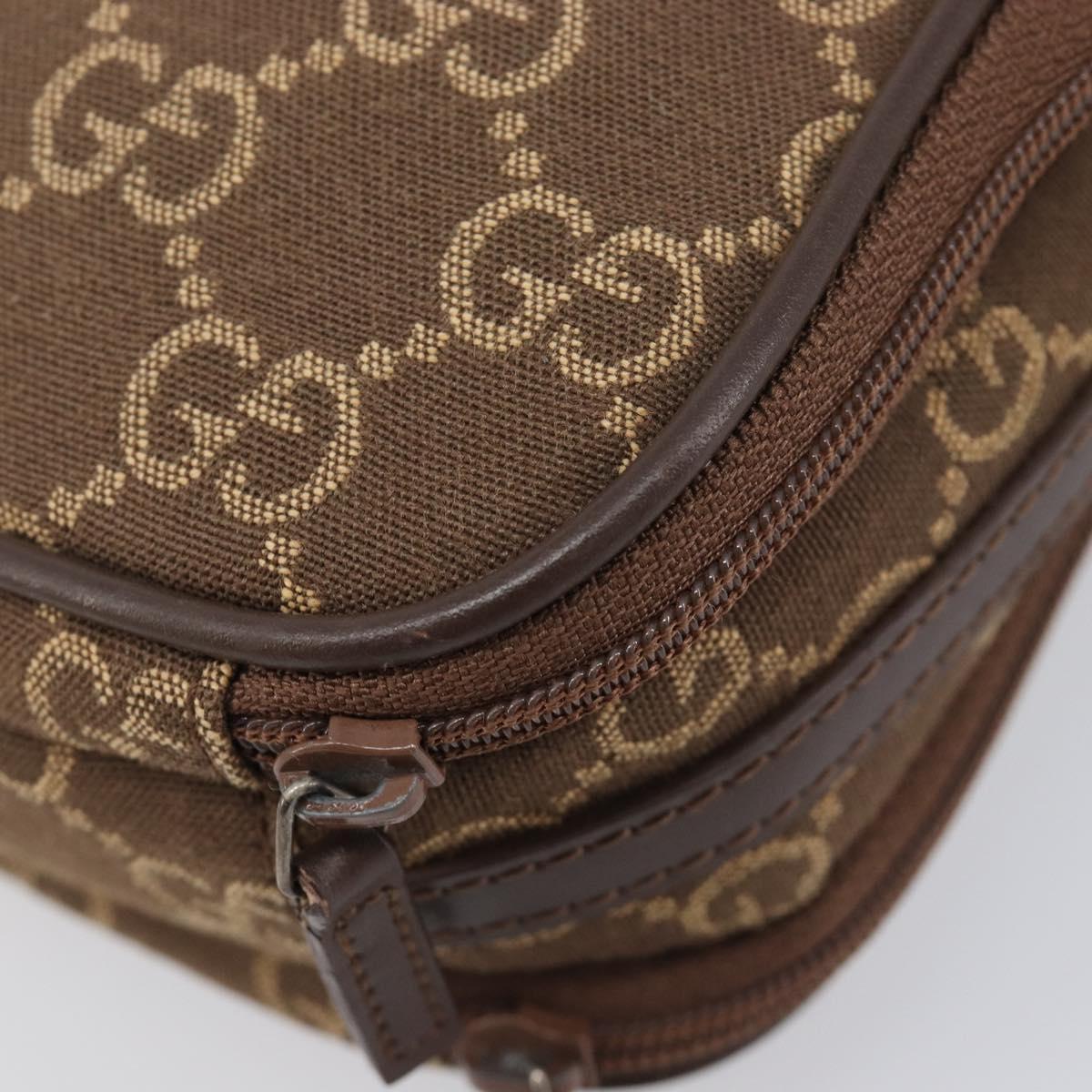 GUCCI GG Canvas Pouch Brown Silver Auth 206495