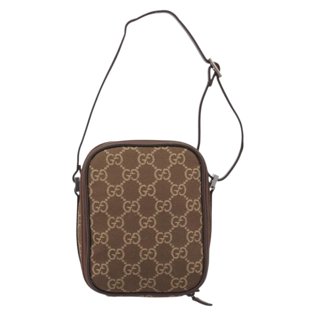 GUCCI GG Canvas Pouch Brown Silver Auth 206495