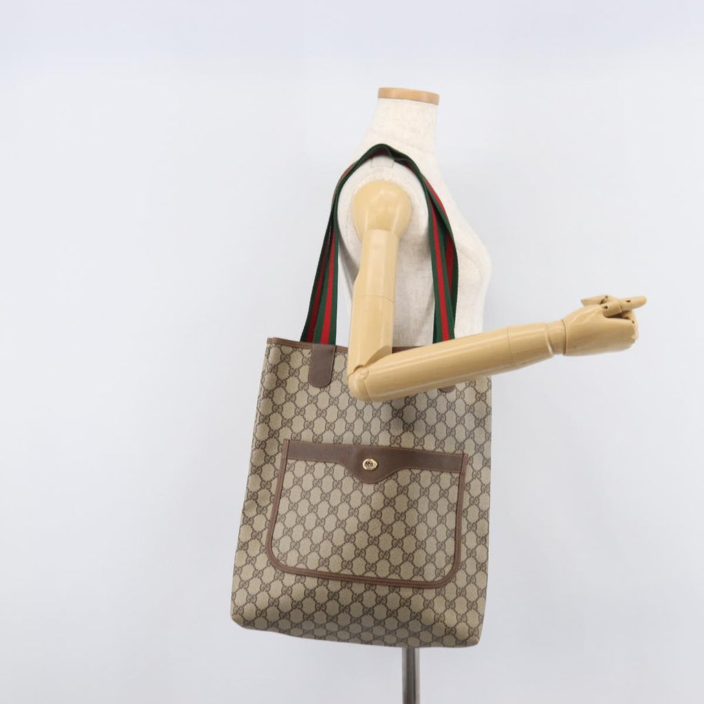 GUCCI GG Supreme Web Sherry Line Tote Bag PVC Beige Gold 89 02 003 Auth 206532A