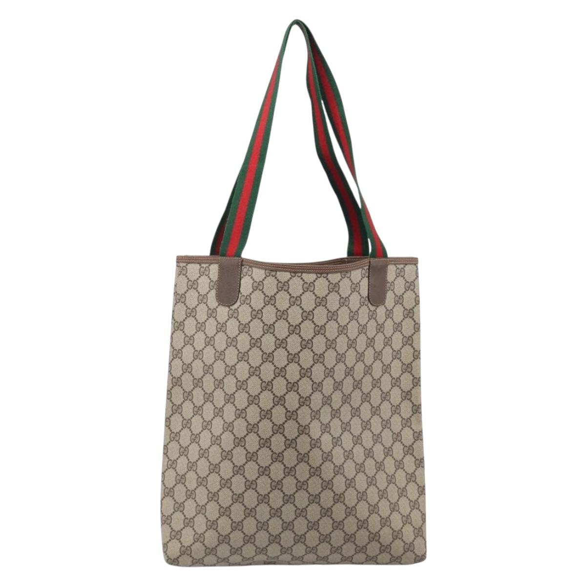 GUCCI GG Supreme Web Sherry Line Tote Bag PVC Beige Gold 89 02 003 Auth 206532A