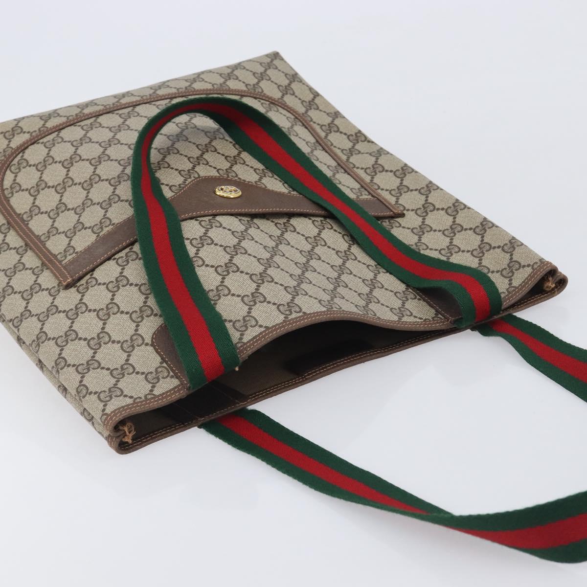 GUCCI GG Supreme Web Sherry Line Tote Bag PVC Beige Gold 89 02 003 Auth 206532A