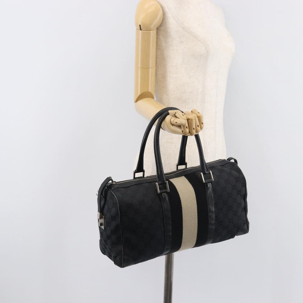 GUCCI GG Canvas Sherry Line Hand Bag Black Silver 000 0846 Auth 206535