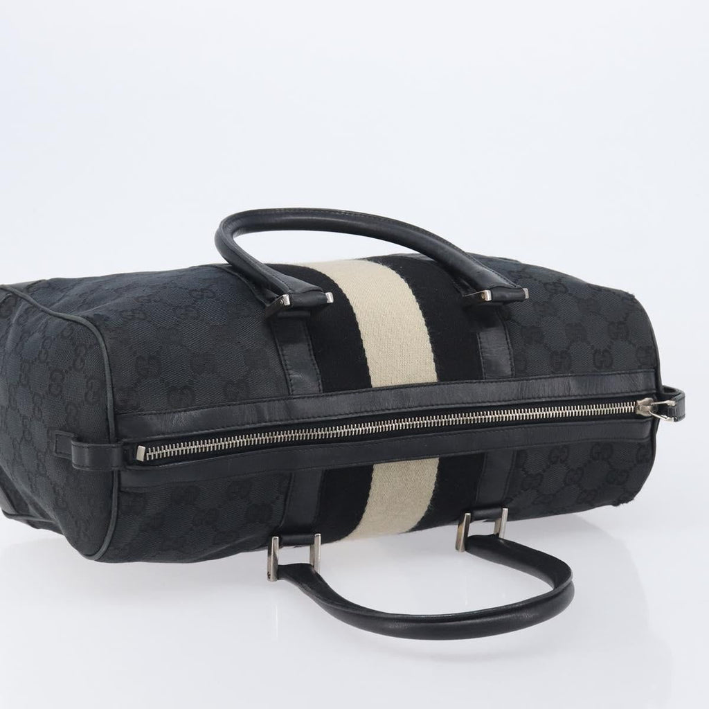 GUCCI GG Canvas Sherry Line Hand Bag Black Silver 000 0846 Auth 206535