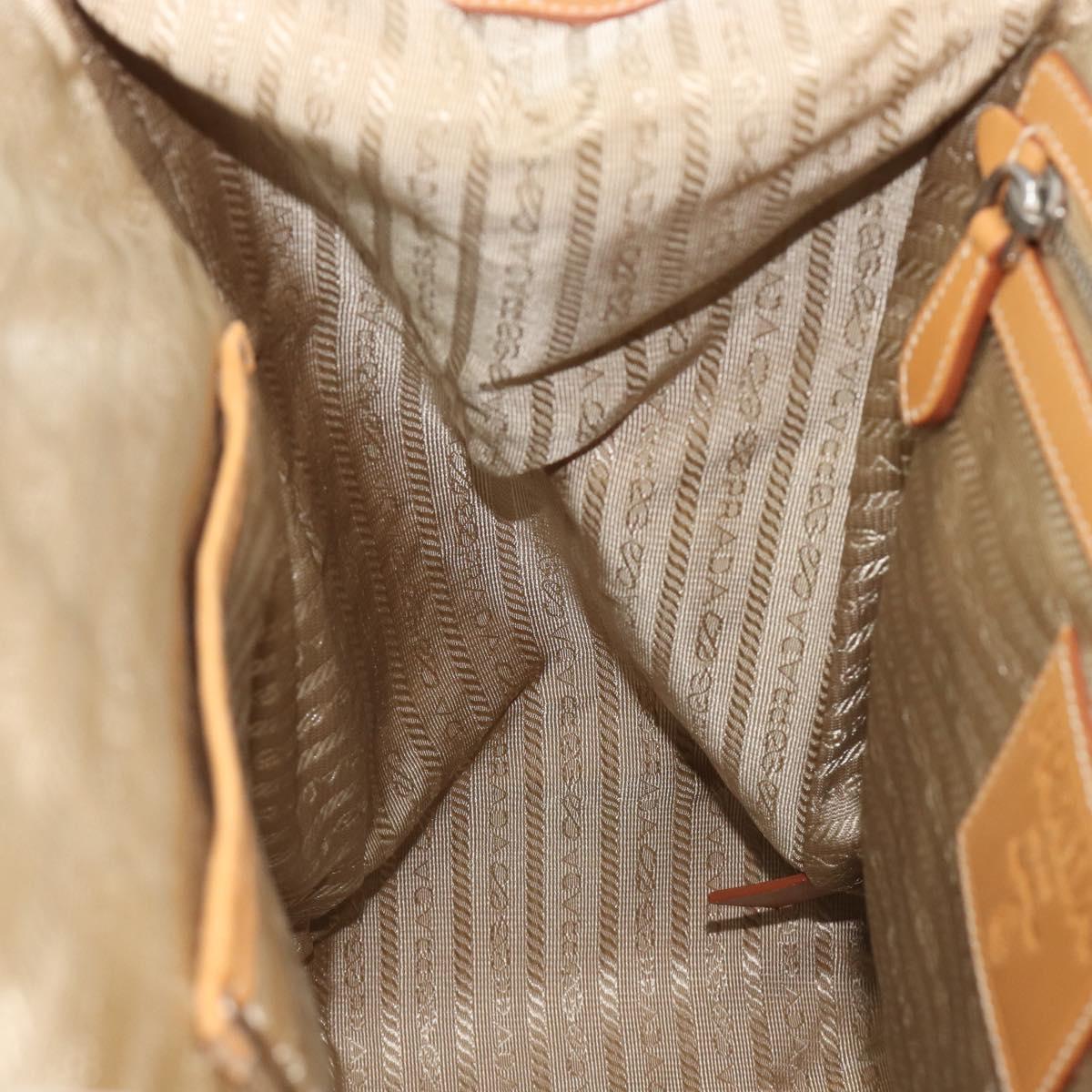 PRADA Hand Bag Canvas Beige Silver Auth 206536