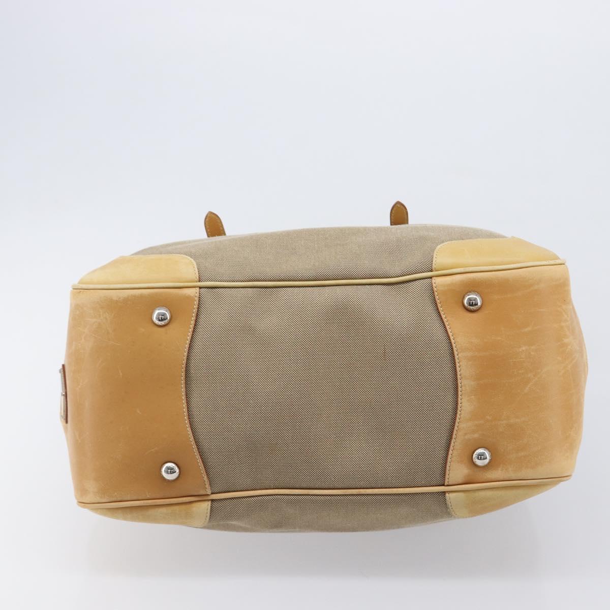 PRADA Hand Bag Canvas Beige Silver Auth 206536