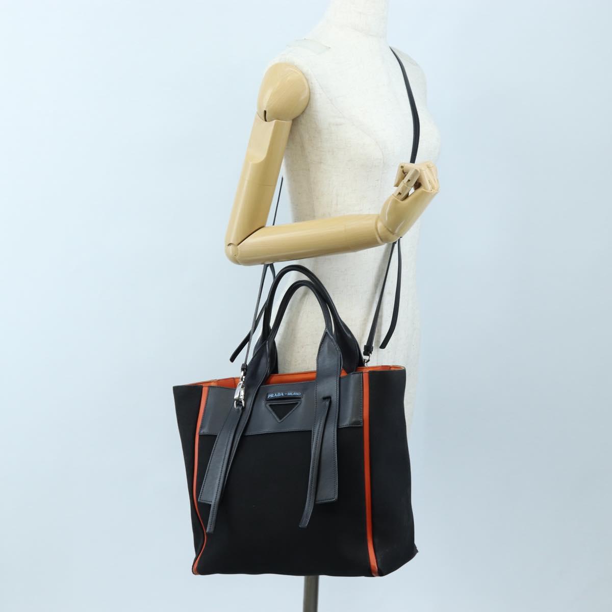 PRADA Uverture Tote Bag Canvas 2way Black Silver Auth 206647