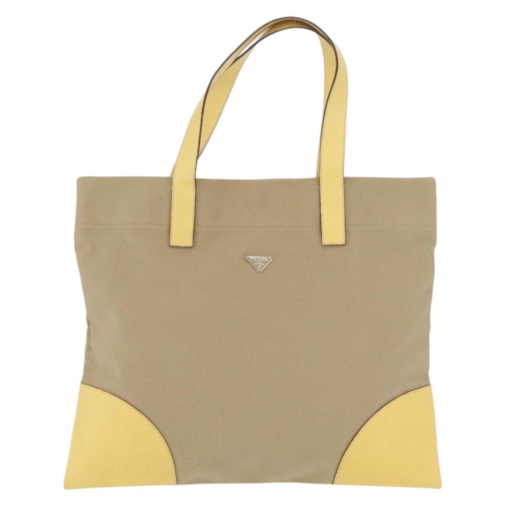 PRADA Hand Bag Canvas Beige Silver Auth 206790A
