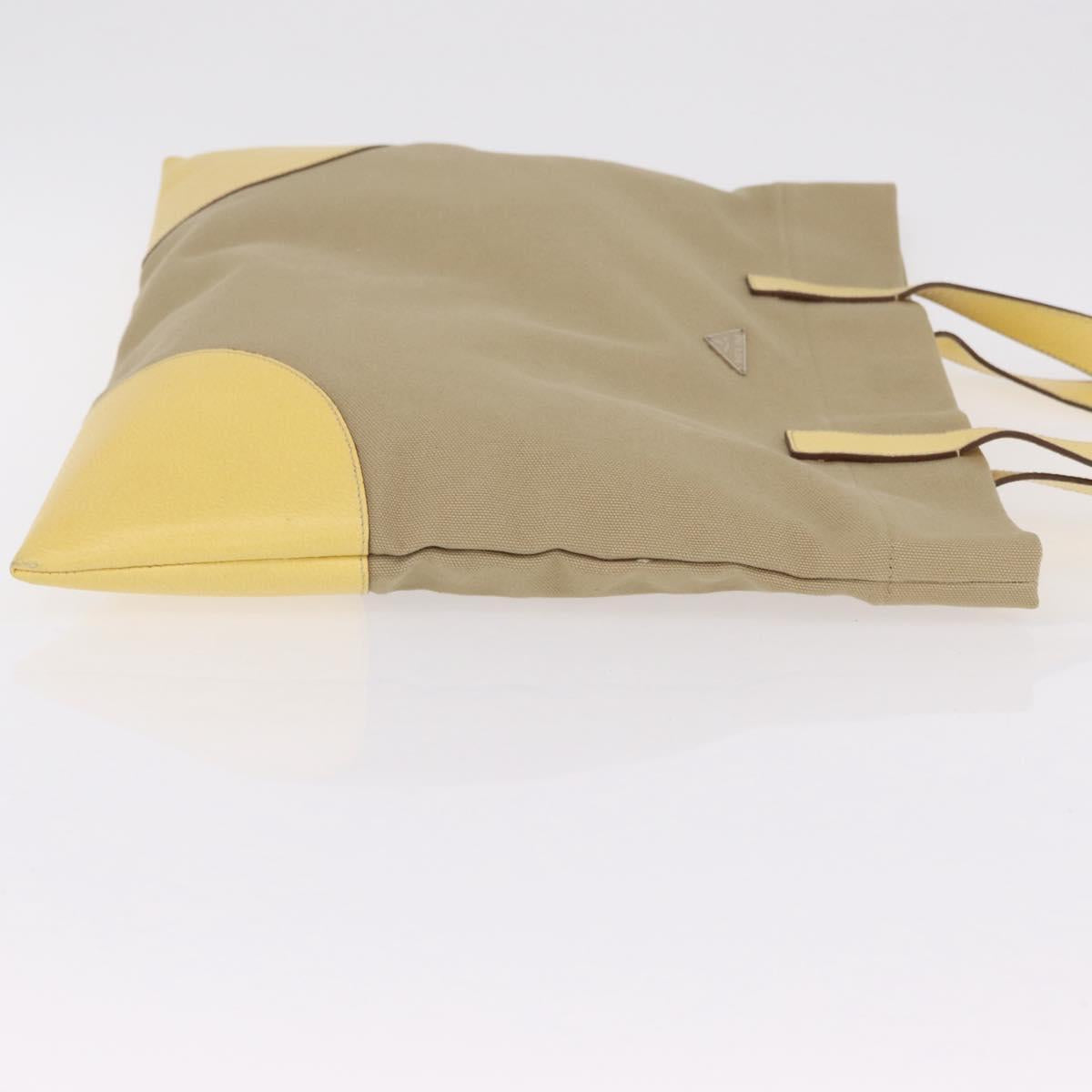 PRADA Hand Bag Canvas Beige Silver Auth 206790A