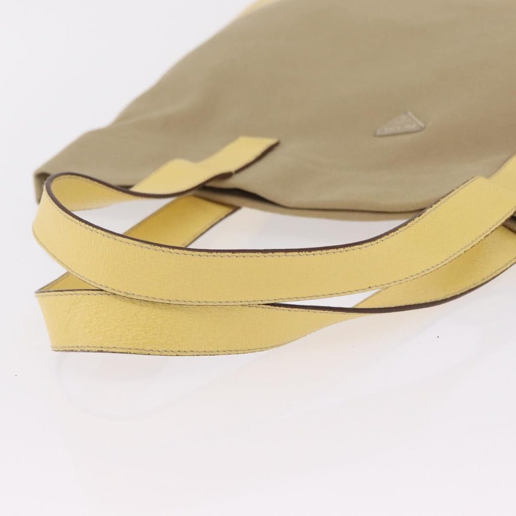 PRADA Hand Bag Canvas Beige Silver Auth 206790A