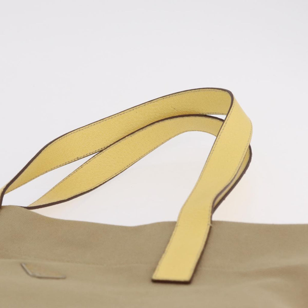PRADA Hand Bag Canvas Beige Silver Auth 206790A