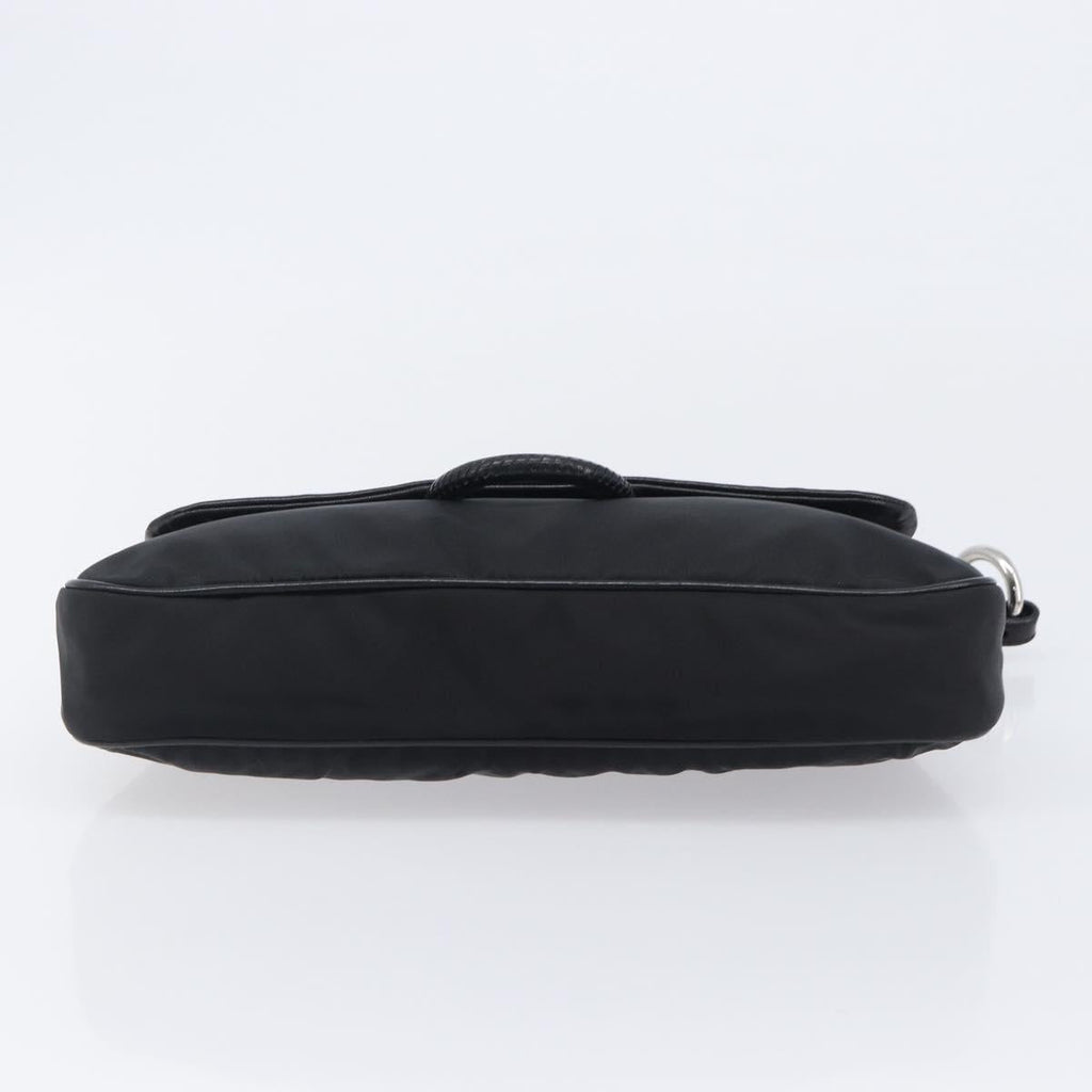 PRADA Shoulder Bag Leather Nylon Black Silver Auth 206861V