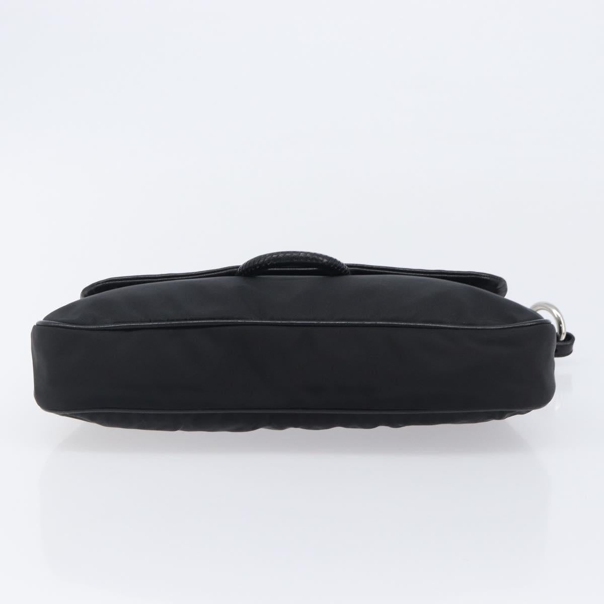 PRADA Shoulder Bag Leather Nylon Black Silver Auth 206861V