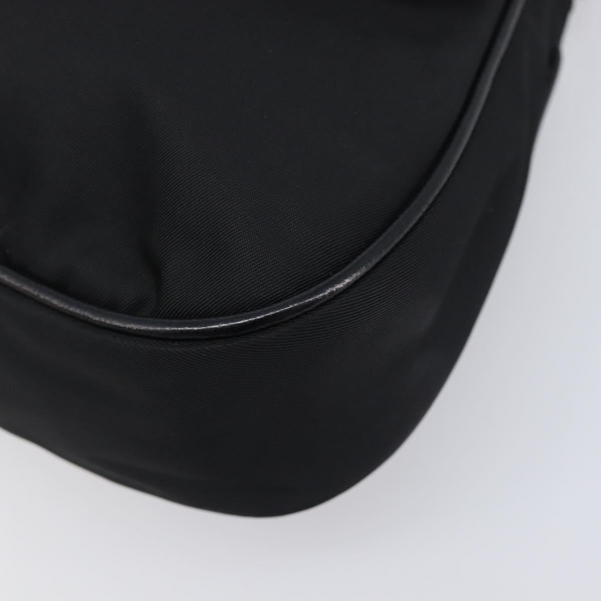 PRADA Shoulder Bag Leather Nylon Black Silver Auth 206861V