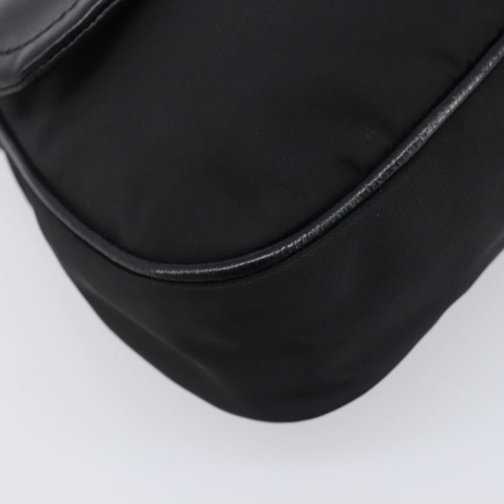 PRADA Shoulder Bag Leather Nylon Black Silver Auth 206861V
