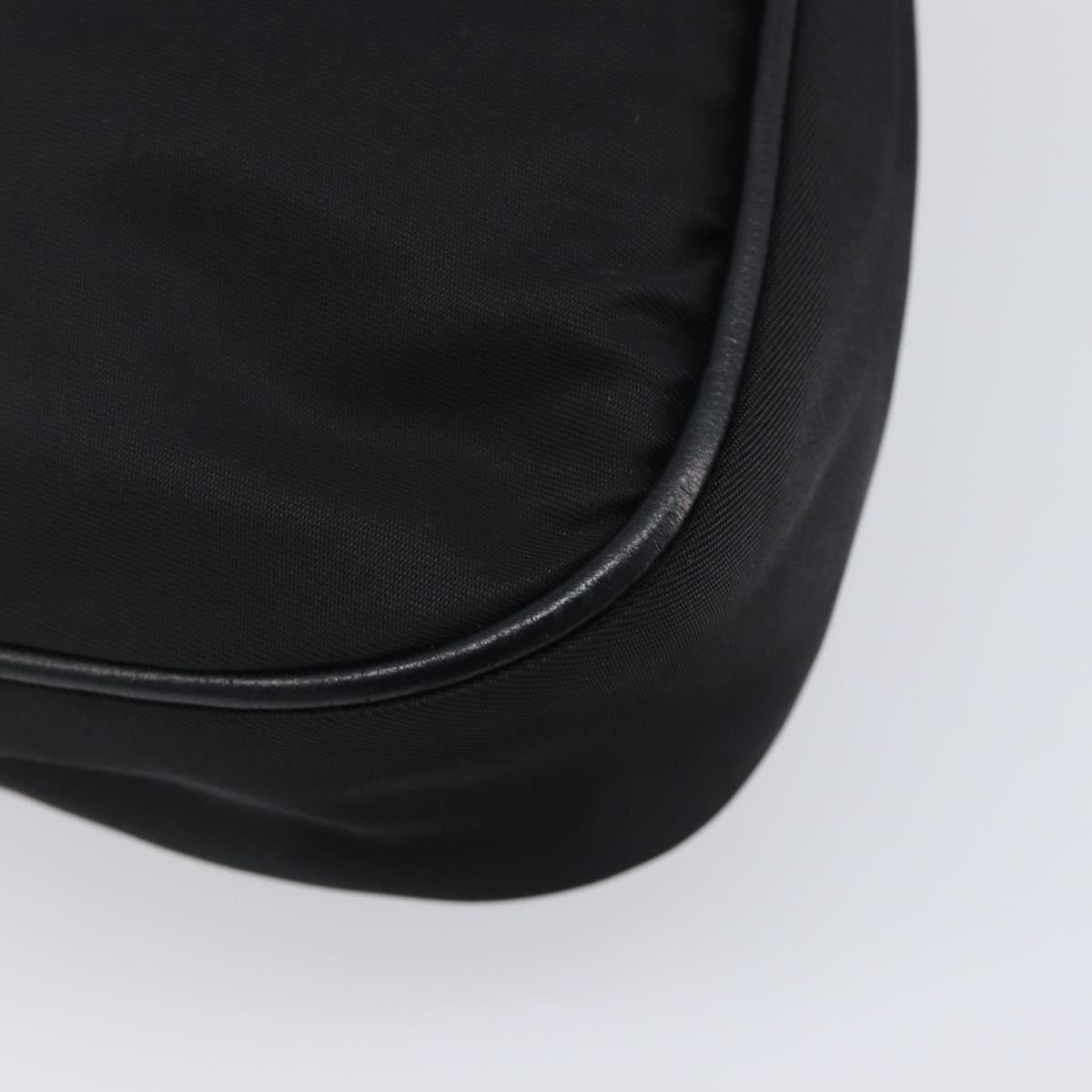 PRADA Shoulder Bag Leather Nylon Black Silver Auth 206861V