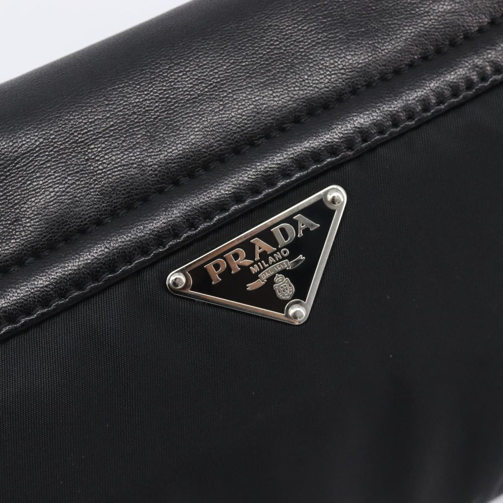 PRADA Shoulder Bag Leather Nylon Black Silver Auth 206861V
