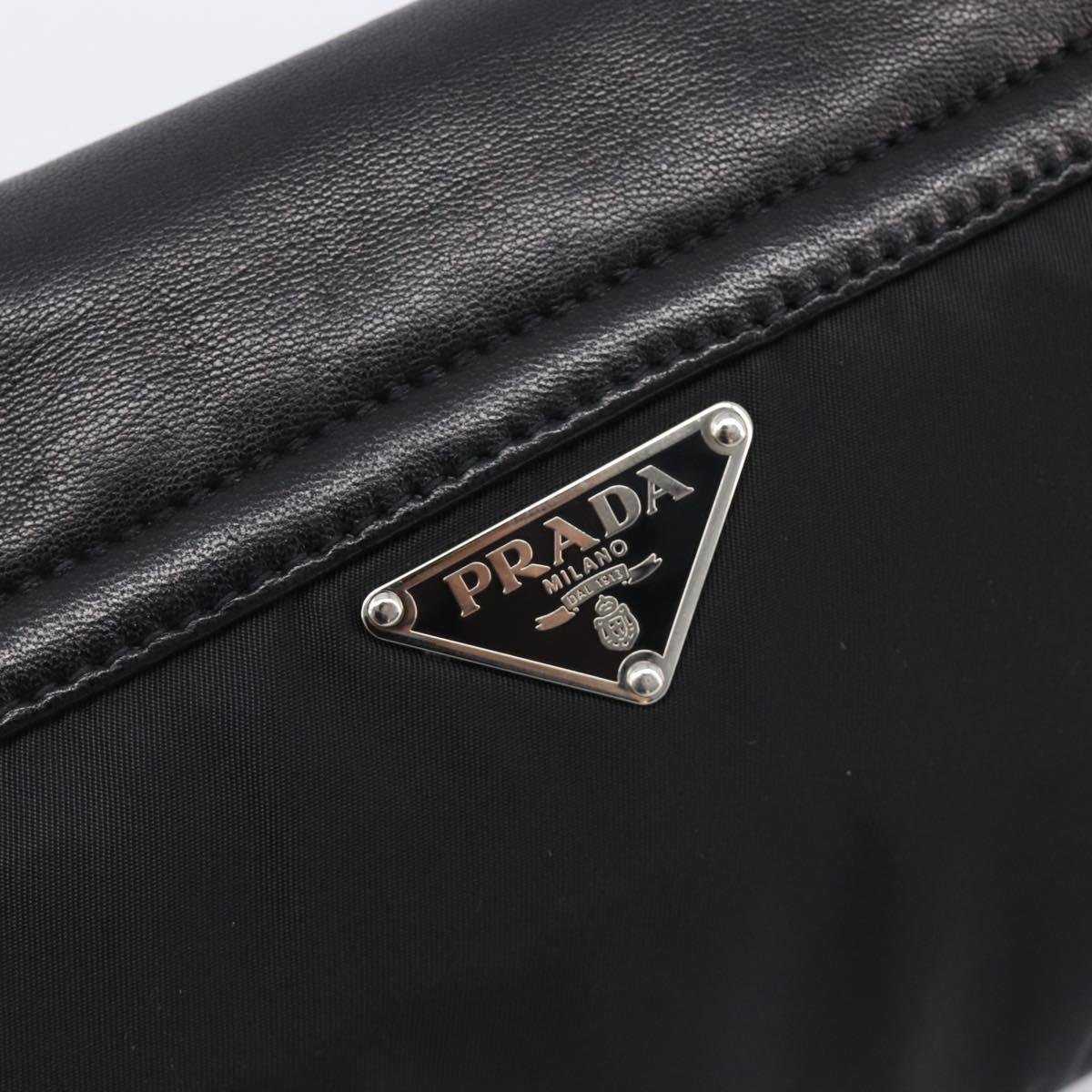 PRADA Shoulder Bag Leather Nylon Black Silver Auth 206861V