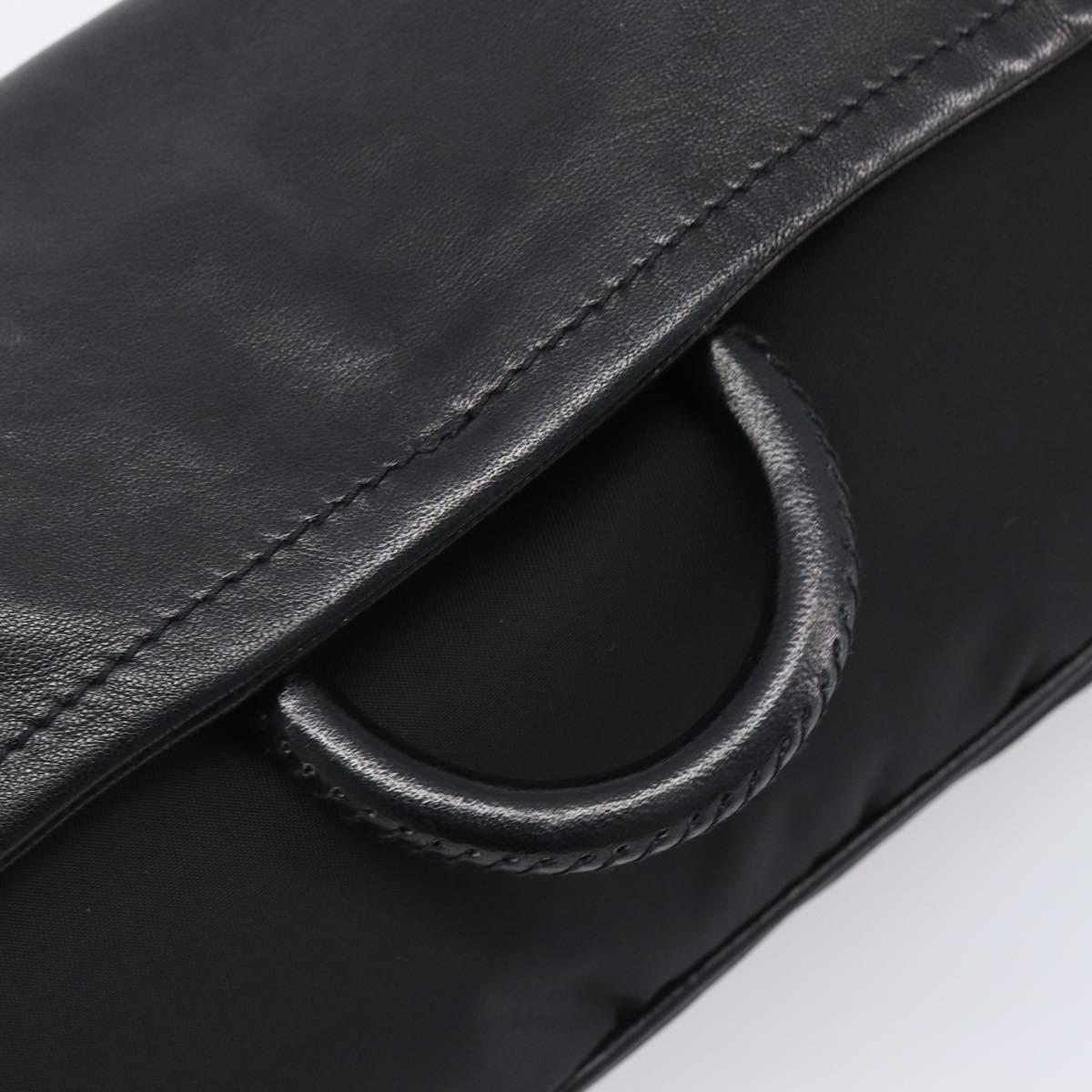 PRADA Shoulder Bag Leather Nylon Black Silver Auth 206861V