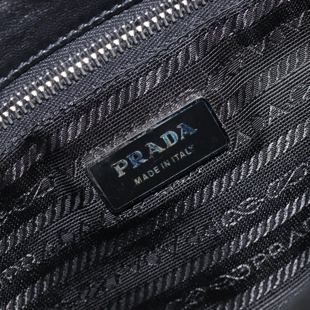 PRADA Shoulder Bag Leather Nylon Black Silver Auth 206861V