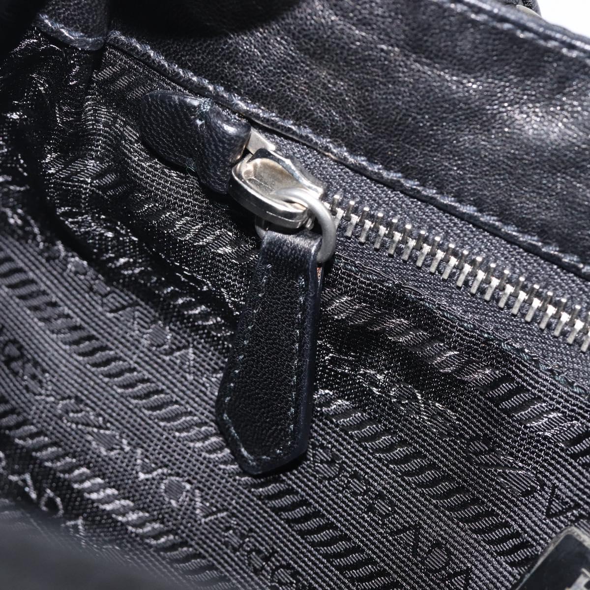 PRADA Shoulder Bag Leather Nylon Black Silver Auth 206861V