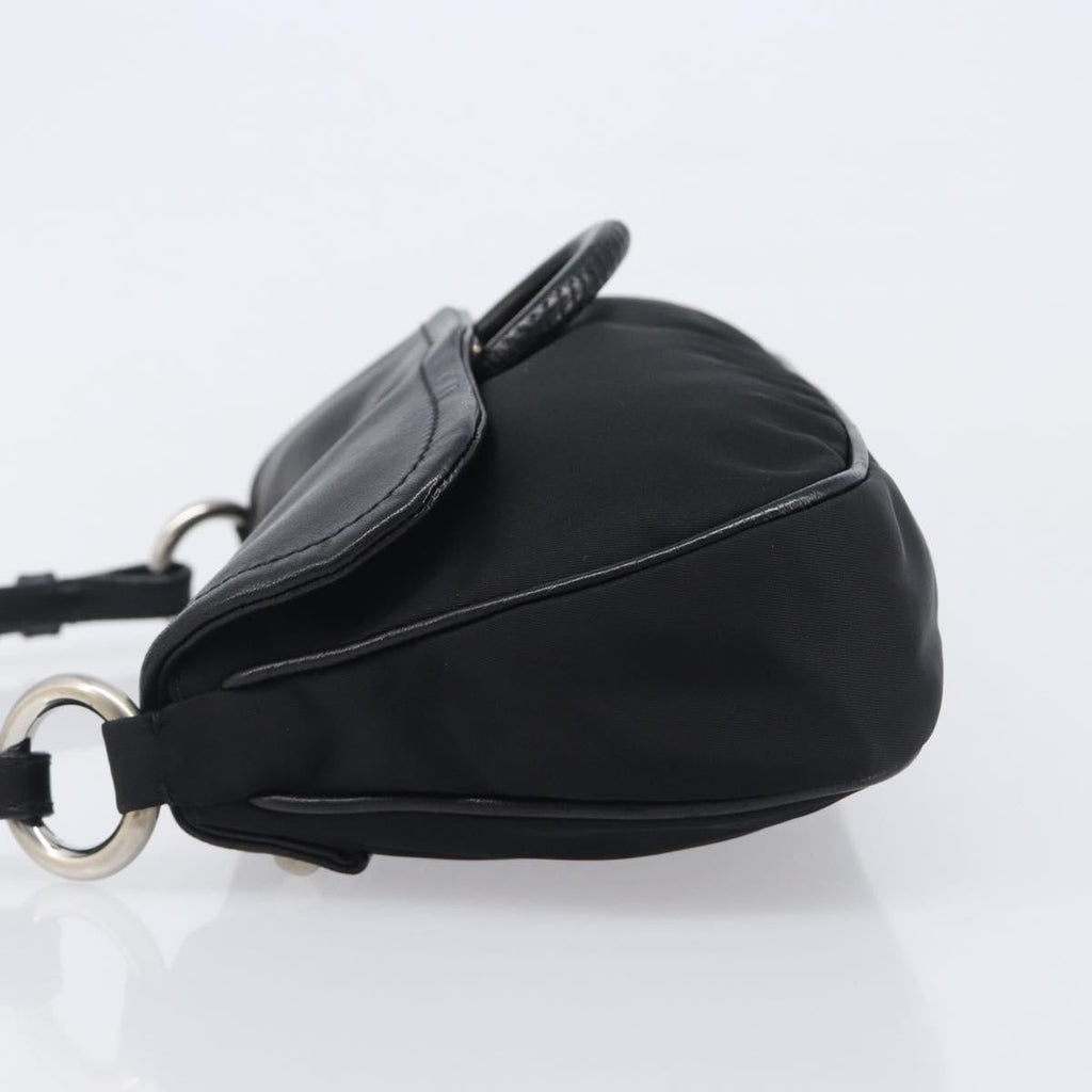 PRADA Shoulder Bag Leather Nylon Black Silver Auth 206861V