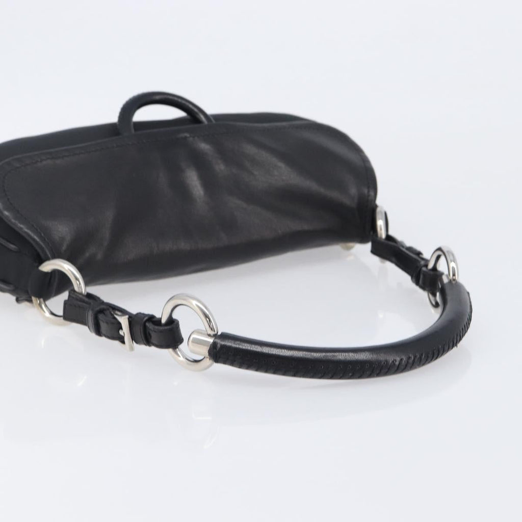 PRADA Shoulder Bag Leather Nylon Black Silver Auth 206861V