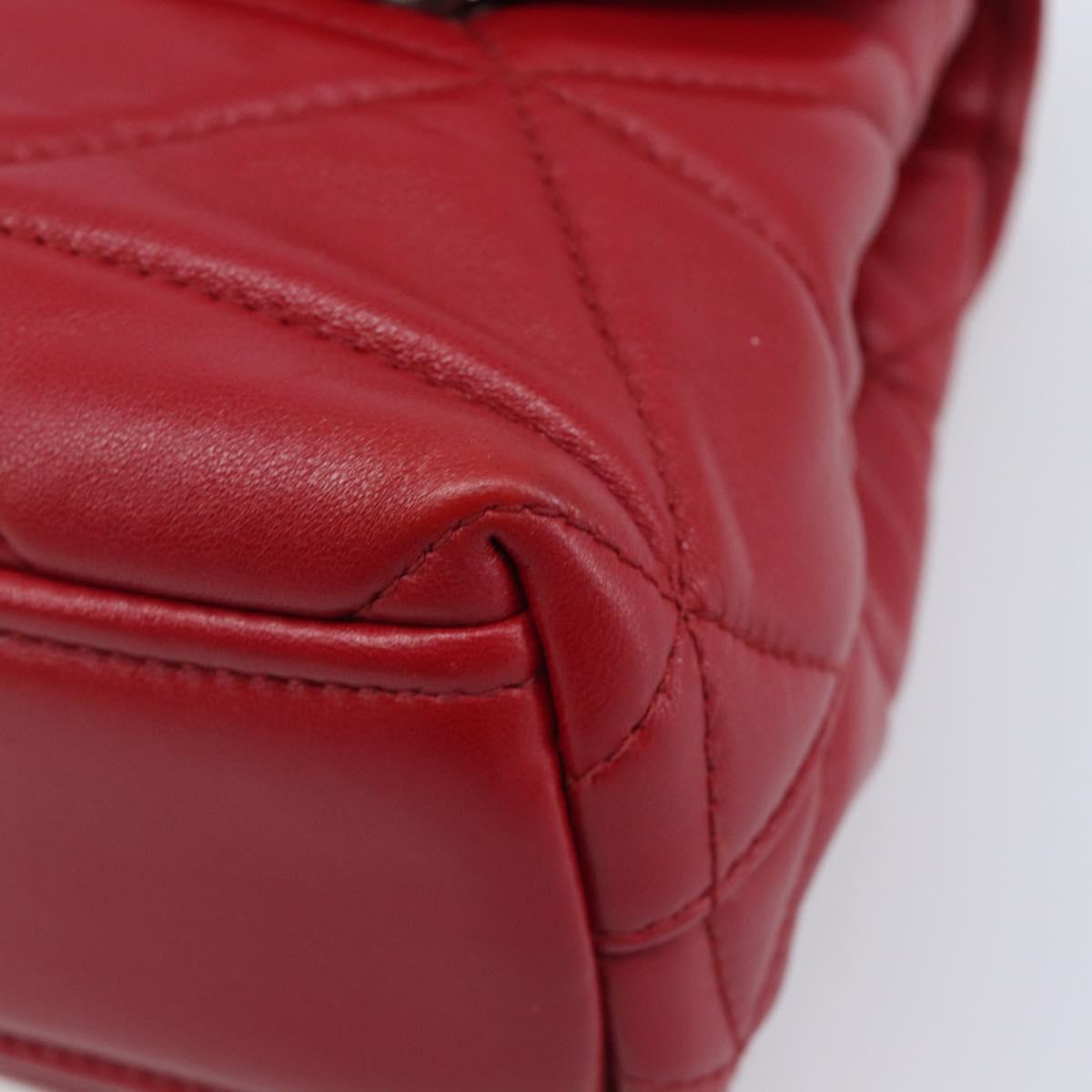 PRADA Chain Shoulder Bag Leather Red Silver Auth 206931V