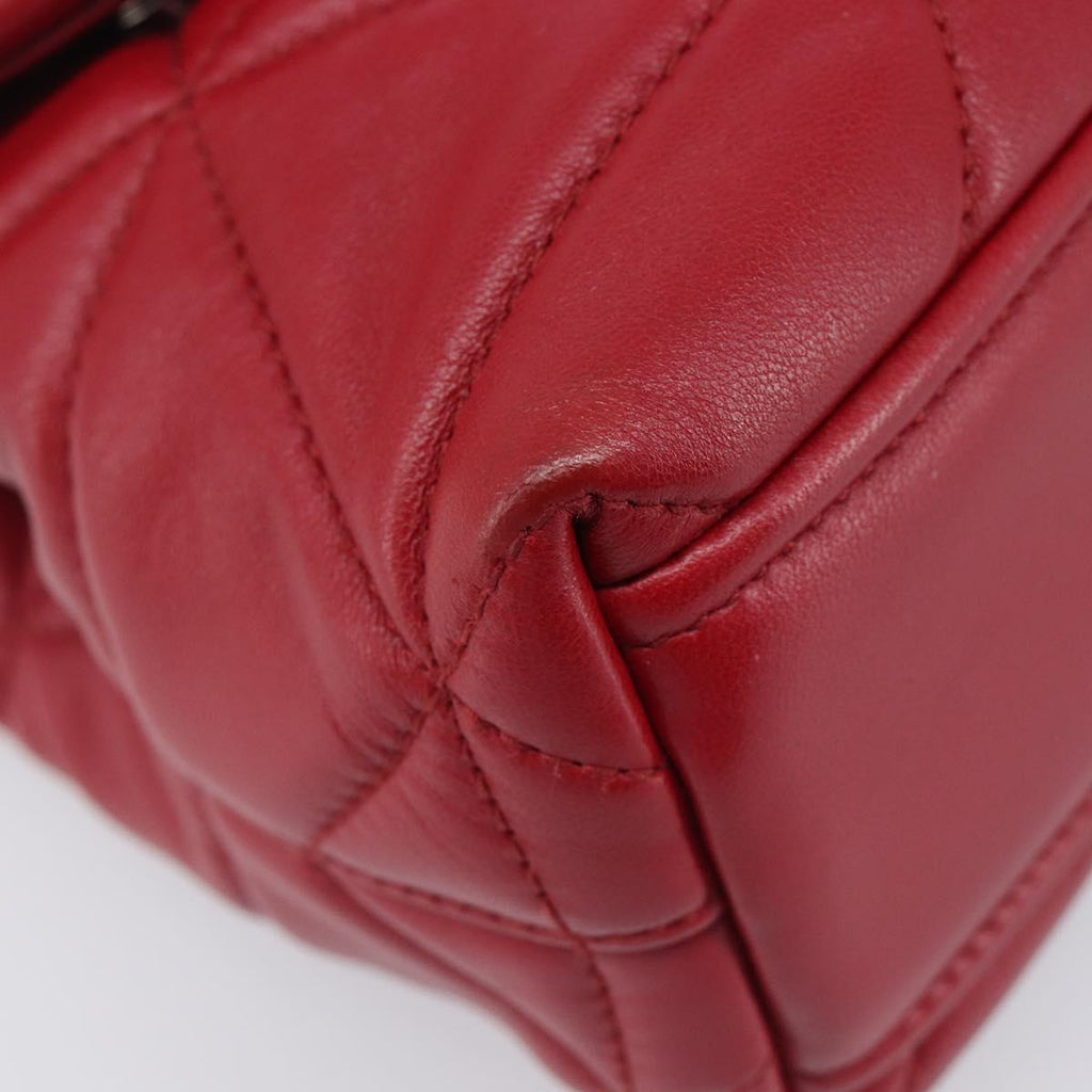 PRADA Chain Shoulder Bag Leather Red Silver Auth 206931V