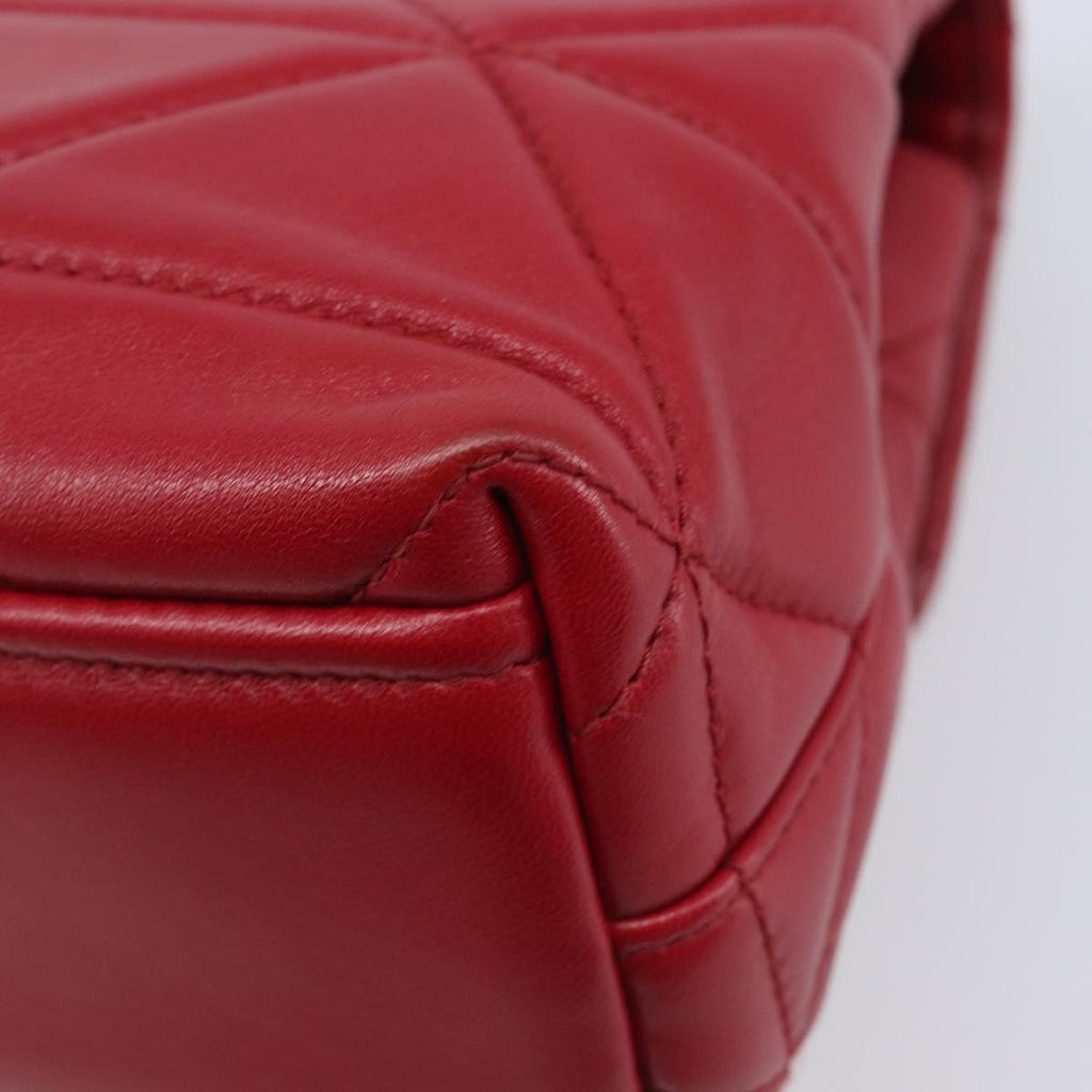 PRADA Chain Shoulder Bag Leather Red Silver Auth 206931V