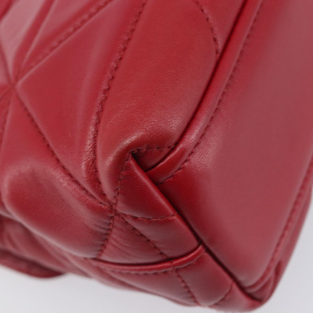 PRADA Chain Shoulder Bag Leather Red Silver Auth 206931V