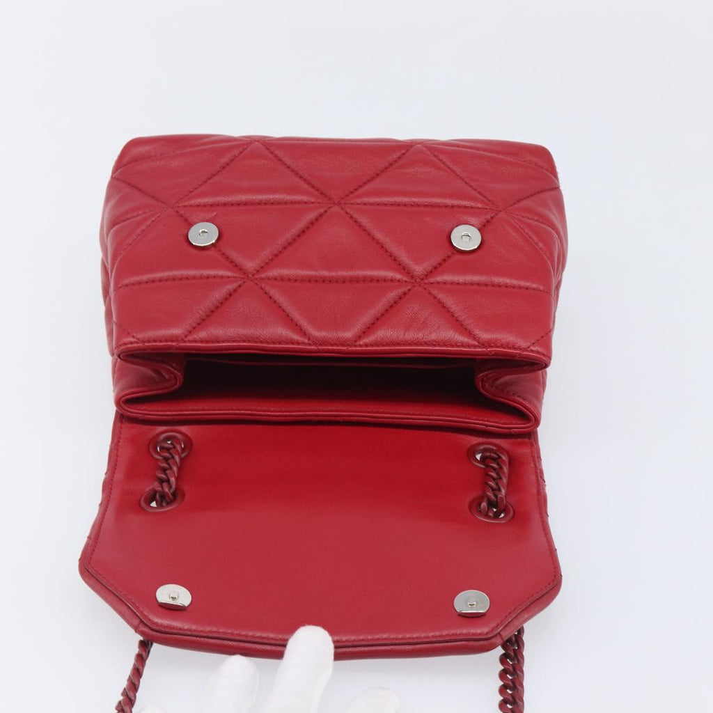 PRADA Chain Shoulder Bag Leather Red Silver Auth 206931V