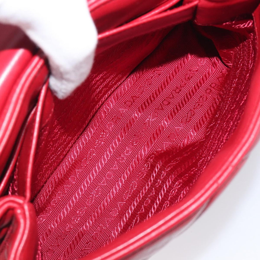 PRADA Chain Shoulder Bag Leather Red Silver Auth 206931V