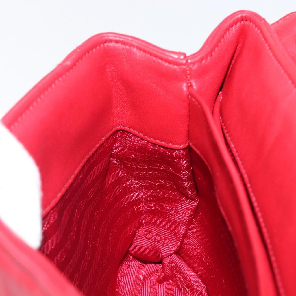 PRADA Chain Shoulder Bag Leather Red Silver Auth 206931V