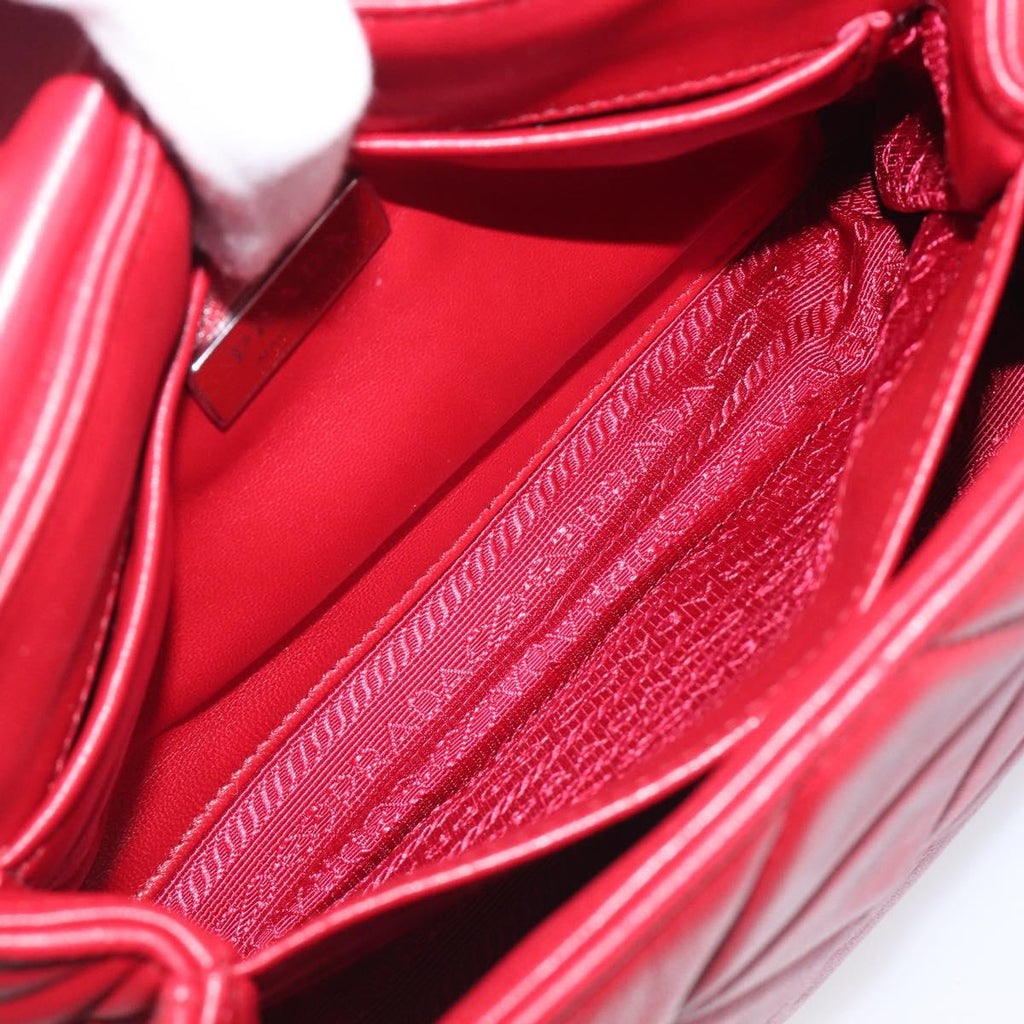 PRADA Chain Shoulder Bag Leather Red Silver Auth 206931V