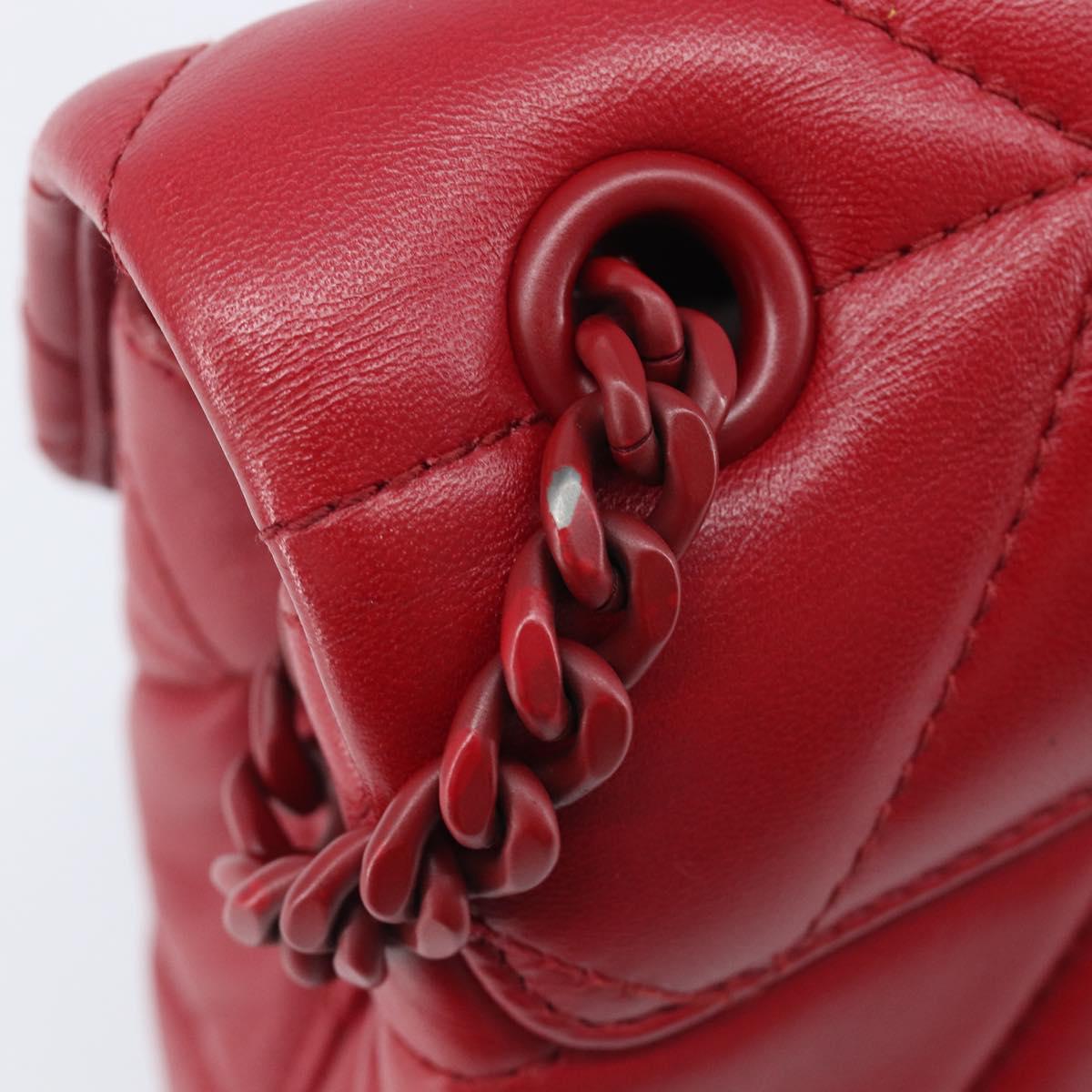 PRADA Chain Shoulder Bag Leather Red Silver Auth 206931V