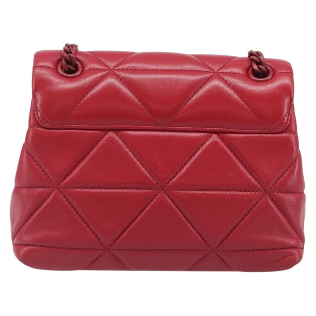 PRADA Chain Shoulder Bag Leather Red Silver Auth 206931V