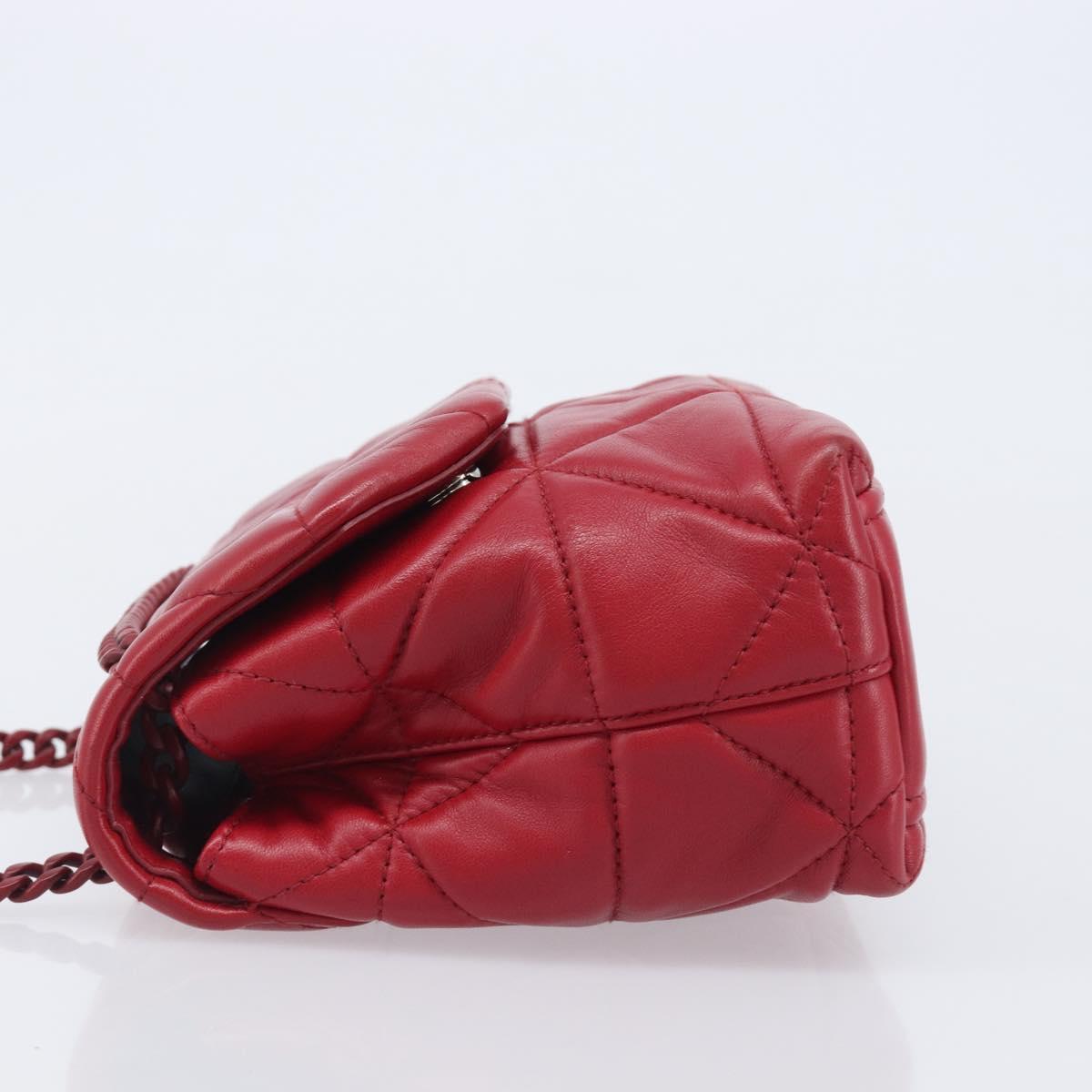 PRADA Chain Shoulder Bag Leather Red Silver Auth 206931V
