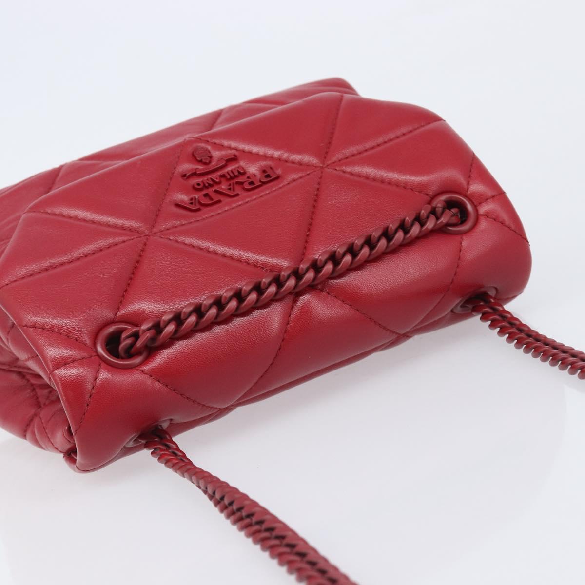 PRADA Chain Shoulder Bag Leather Red Silver Auth 206931V