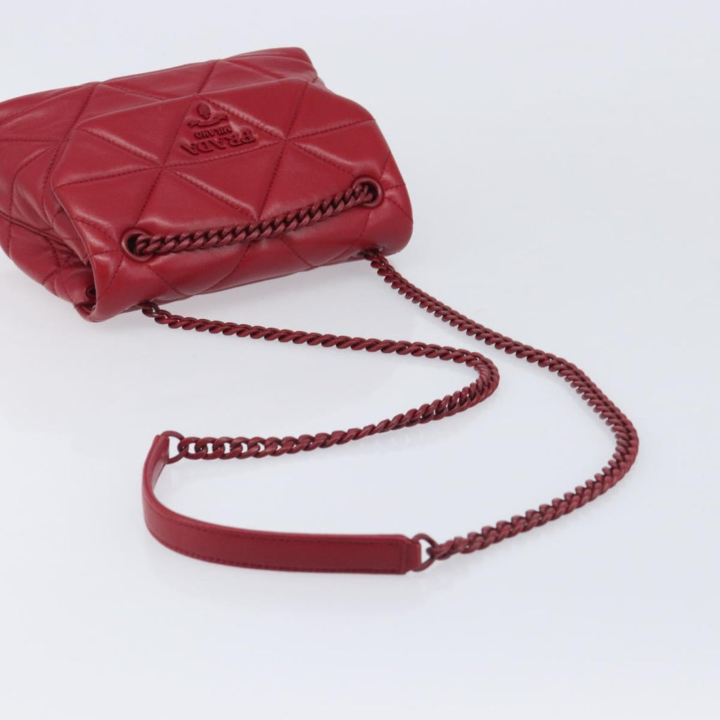 PRADA Chain Shoulder Bag Leather Red Silver Auth 206931V