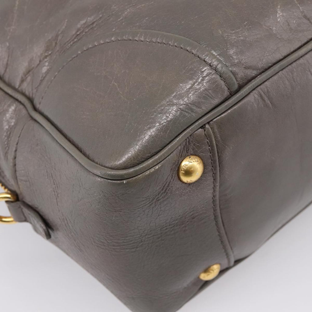 PRADA Hand Bag Leather 2way Gray Gold Auth 207067A