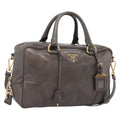 PRADA Hand Bag Leather 2way Gray Gold Auth 207067A