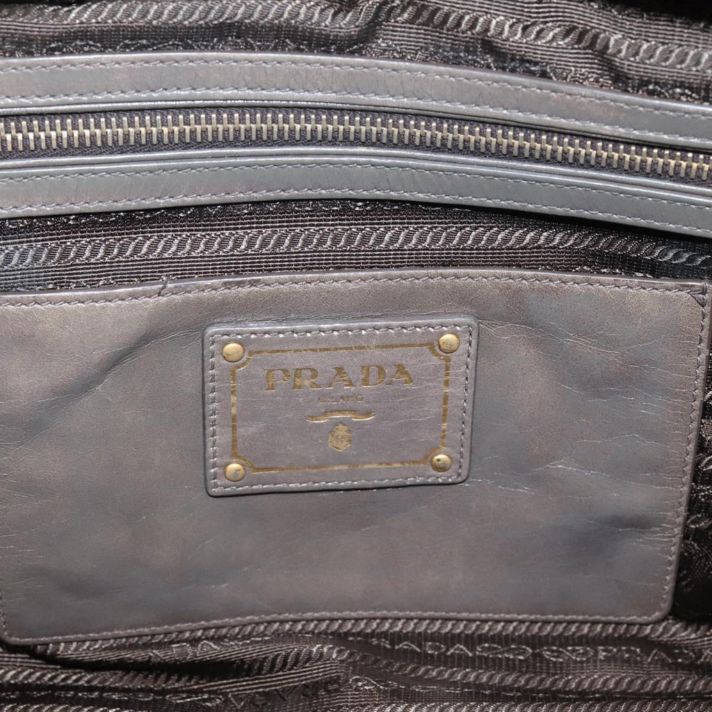 PRADA Hand Bag Leather 2way Gray Gold Auth 207067A