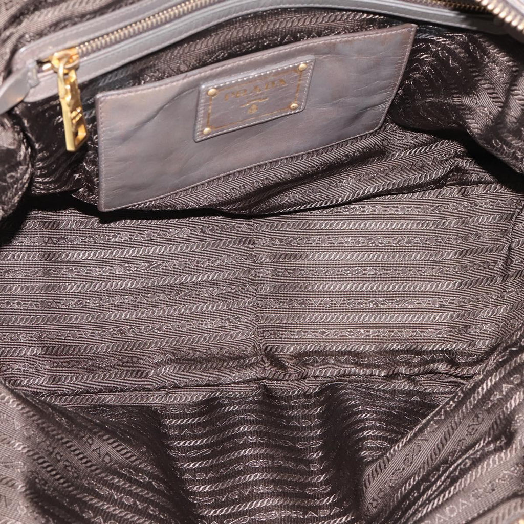 PRADA Hand Bag Leather 2way Gray Gold Auth 207067A