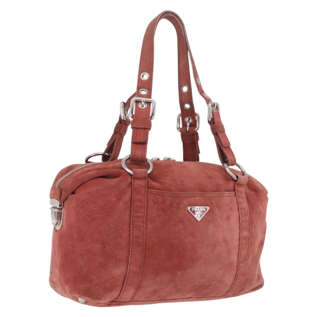 PRADA Tote Bag Suede Silver Pink Auth 207111A