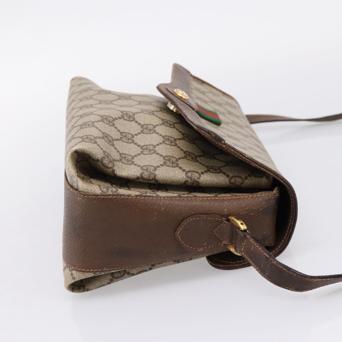 GUCCI GG Supreme Web Sherry Line Bag PVC Beige Gold 164 02 084 Auth 207146
