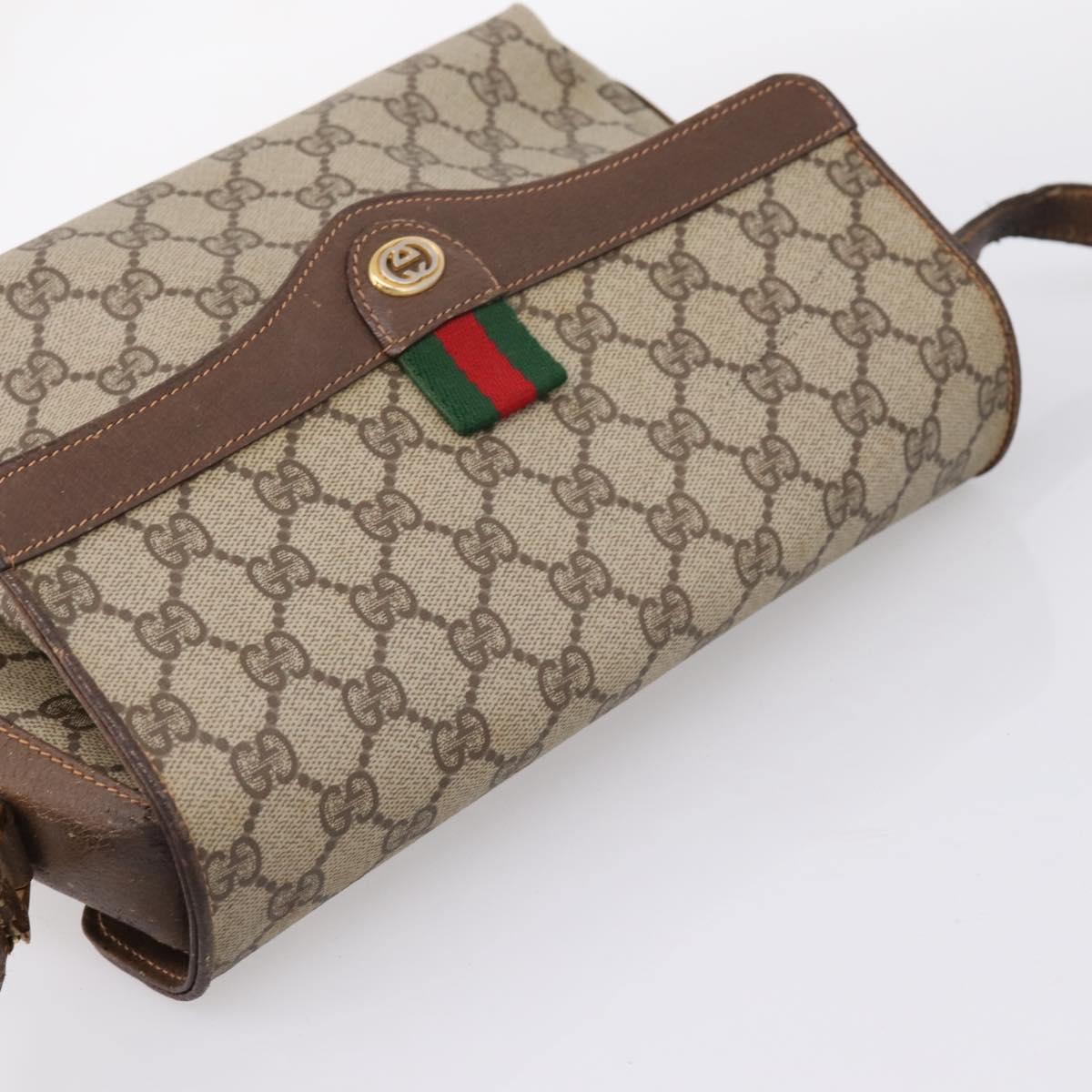 GUCCI GG Supreme Web Sherry Line Bag PVC Beige Gold 164 02 084 Auth 207146