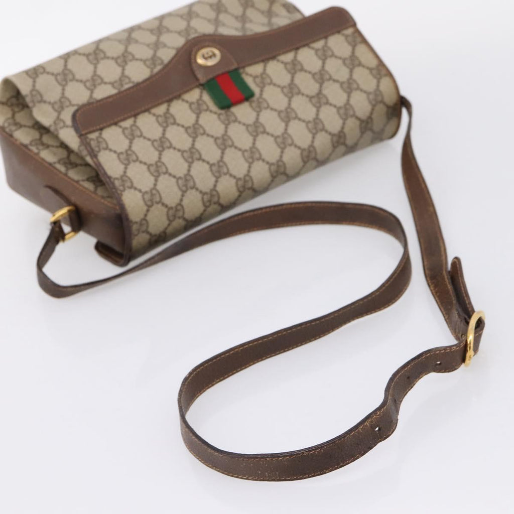 GUCCI GG Supreme Web Sherry Line Bag PVC Beige Gold 164 02 084 Auth 207146