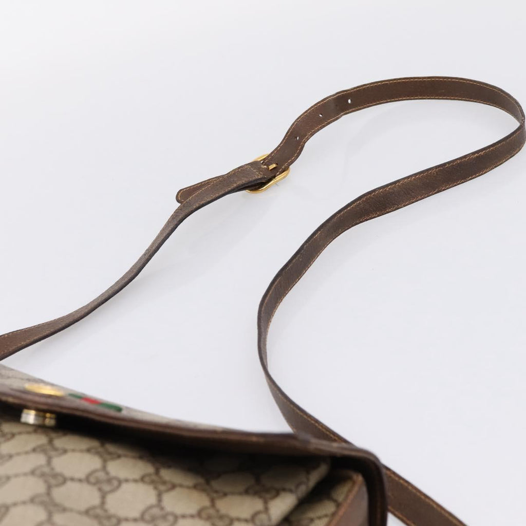 GUCCI GG Supreme Web Sherry Line Bag PVC Beige Gold 164 02 084 Auth 207146
