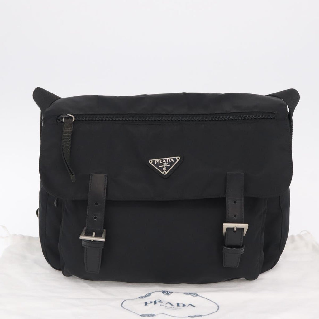 PRADA Shoulder Bag Nylon Black Silver Auth 207460V